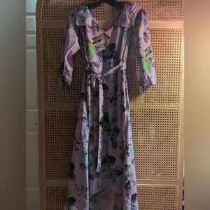Floral Wrap Dress in Purple and Green